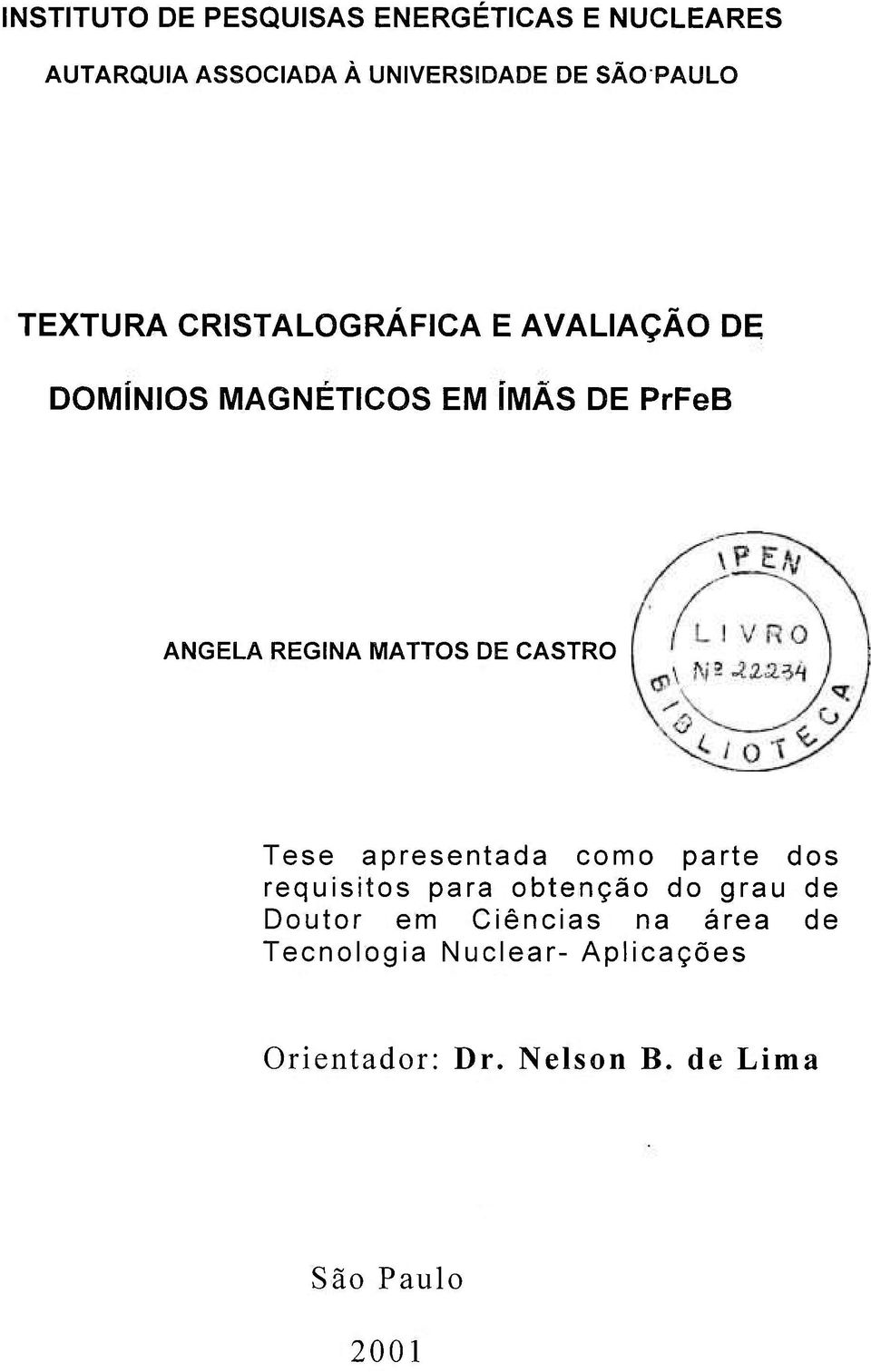 MATTOS DE CASTRO Tese apresentada como parte dos requisitos para obtenção do grau de Doutor em