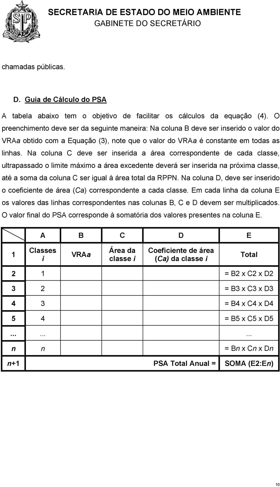 Na coluna C deve ser inserida a área correspondente de cada classe, ultrapassado o limite máximo a área excedente deverá ser inserida na próxima classe, até a soma da coluna C ser igual à área total