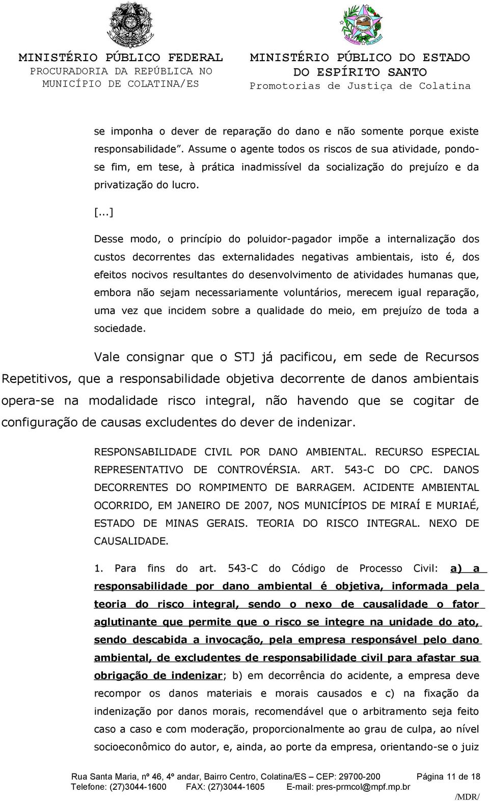 ..] Desse modo, o princípio do poluidor-pagador impõe a internalização dos custos decorrentes das externalidades negativas ambientais, isto é, dos efeitos nocivos resultantes do desenvolvimento de