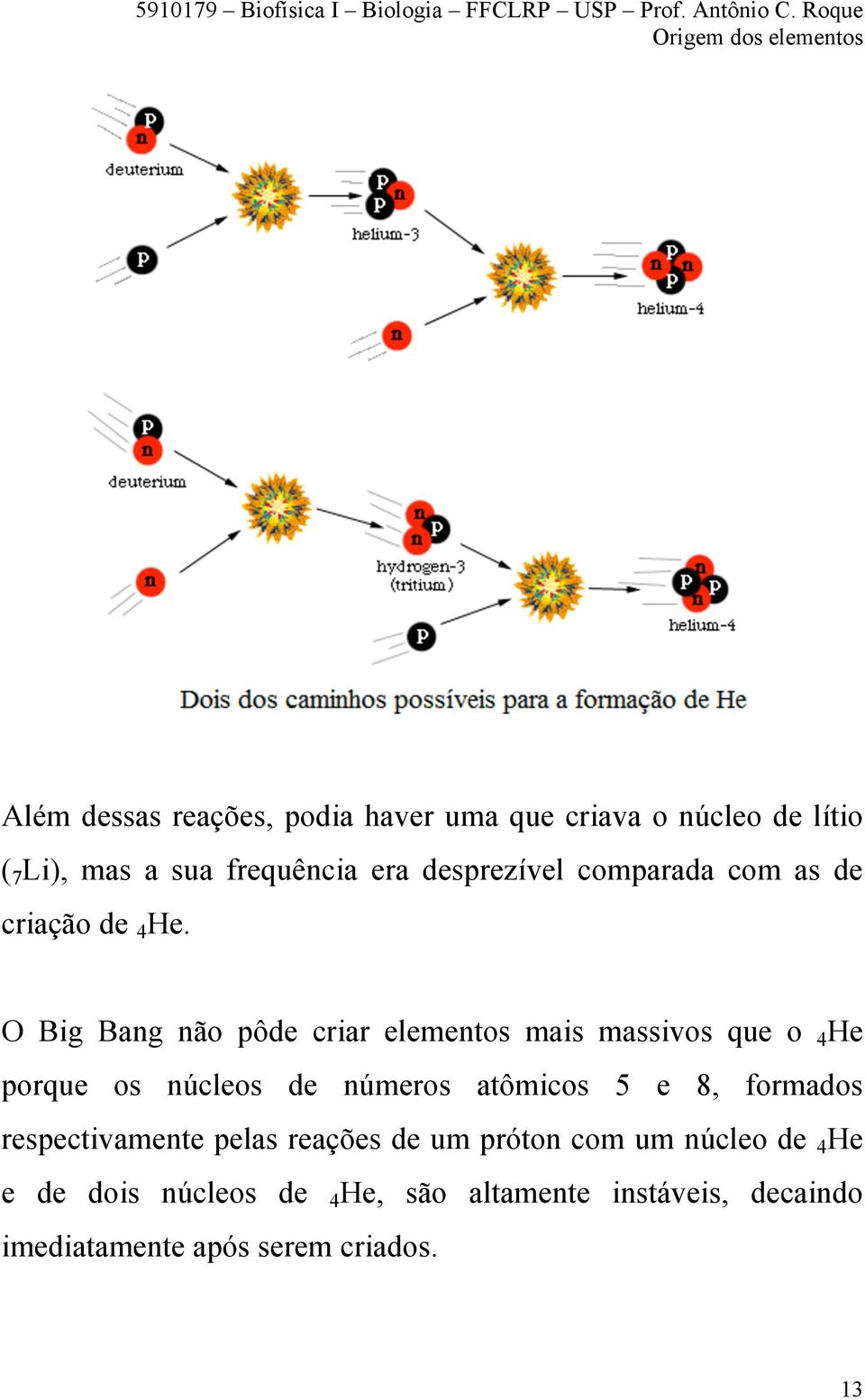 O Big Bang não pôde criar elementos mais massivos que o 4 He porque os núcleos de números atômicos 5 e 8,