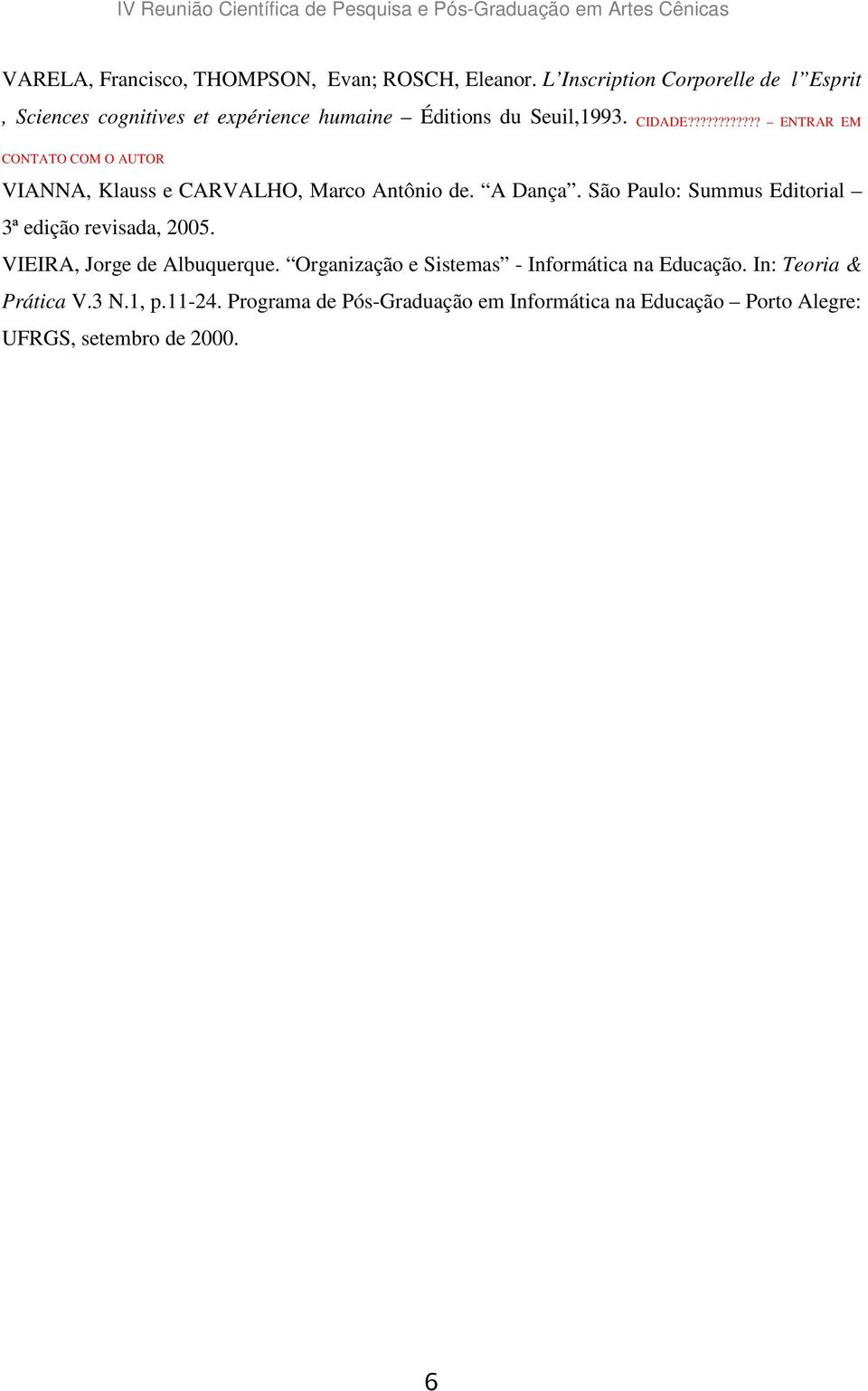 ??????????? ENTRAR EM CONTATO COM O AUTOR VIANNA, Klauss e CARVALHO, Marco Antônio de. A Dança.