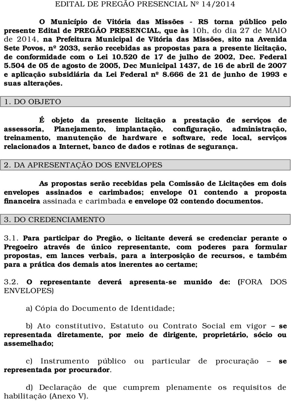 504 de 05 de agosto de 2005, Dec Municipal 14