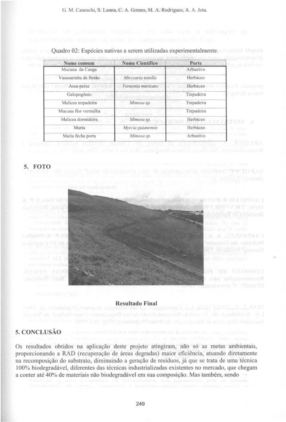 trepadeira Mtmosasp. Trepadeira Mucuna flor vermelha Trepadeira Ma liceu donnidcirn Mimosasp. Herbáceo Murta Myrcia guianensis llerbáceo Maria fecha porta Mimosa s-p-. -- f-- Arbustivo S.