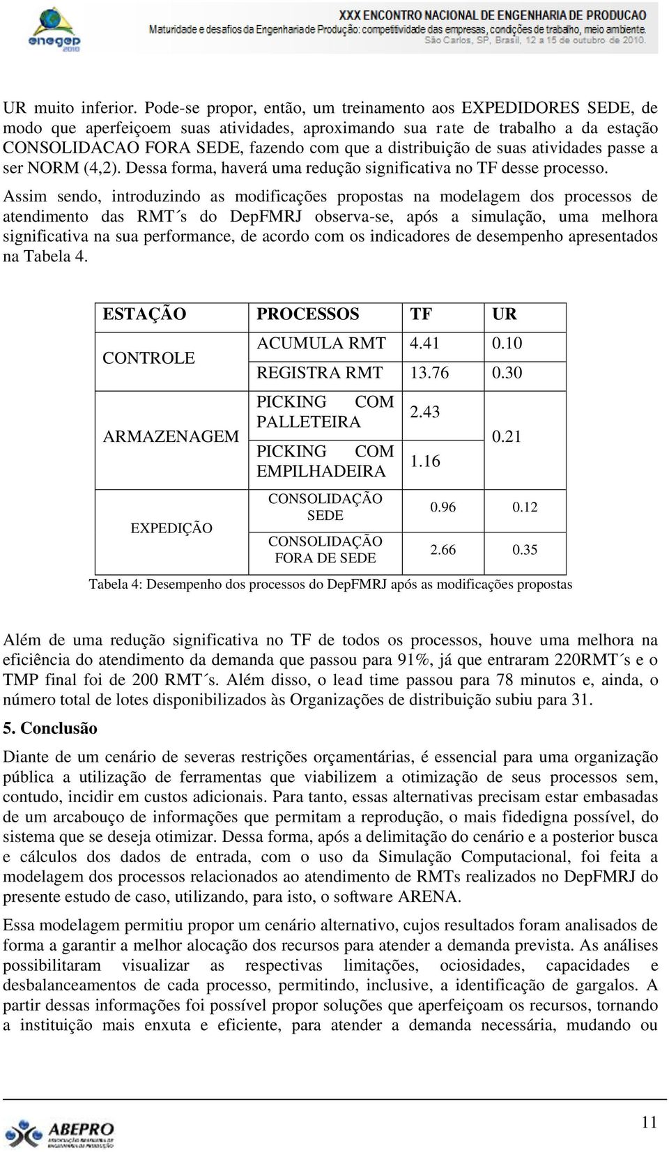 distribuição de suas atividades passe a ser NORM (4,2). Dessa forma, haverá uma redução significativa no TF desse processo.