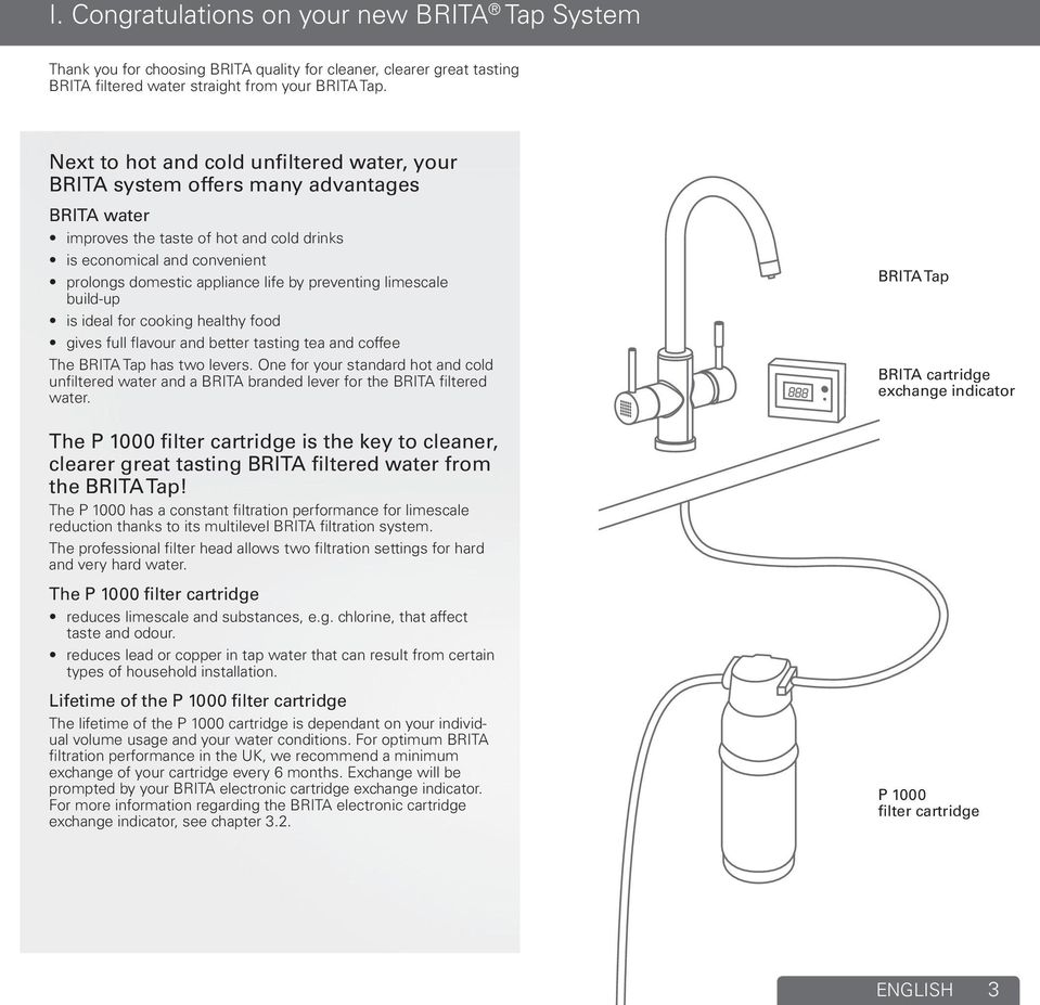 preventing limescale build-up is ideal for cooking healthy food gives full flavour and better tasting tea and coffee The BRITA Tap has two levers.