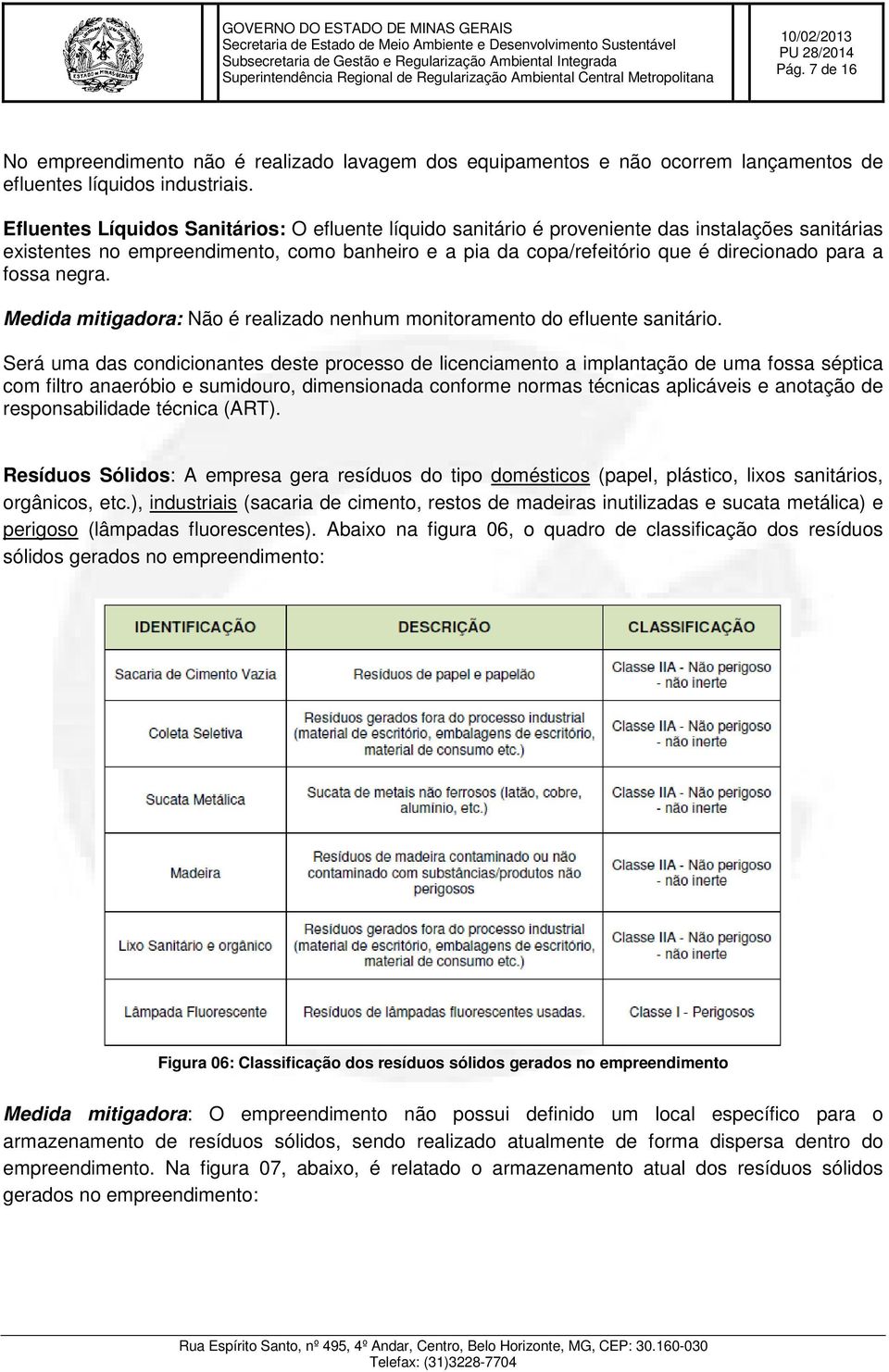 fossa negra. Medida mitigadora: Não é realizado nenhum monitoramento do efluente sanitário.