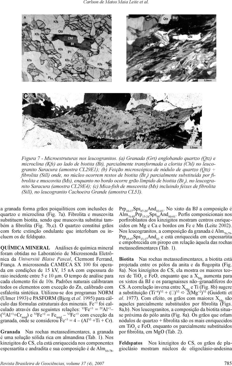 nódulo de quartzo (Qtz) + fibrolita (Sill) onde, no núcleo ocorrem restos de biotita (Bt 1 ) parcialmente substituída por fibrolita e muscovita (Ms), enquanto no bordo ocorre grão límpido de biotita