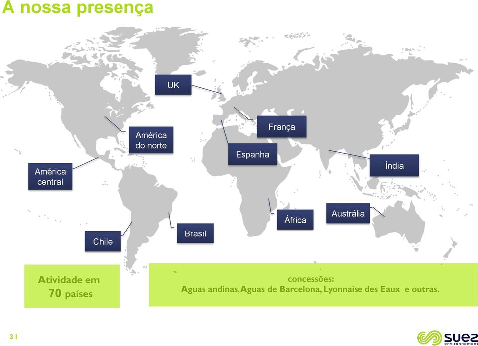 Brasil Atividade em 70 países concessões: Aguas