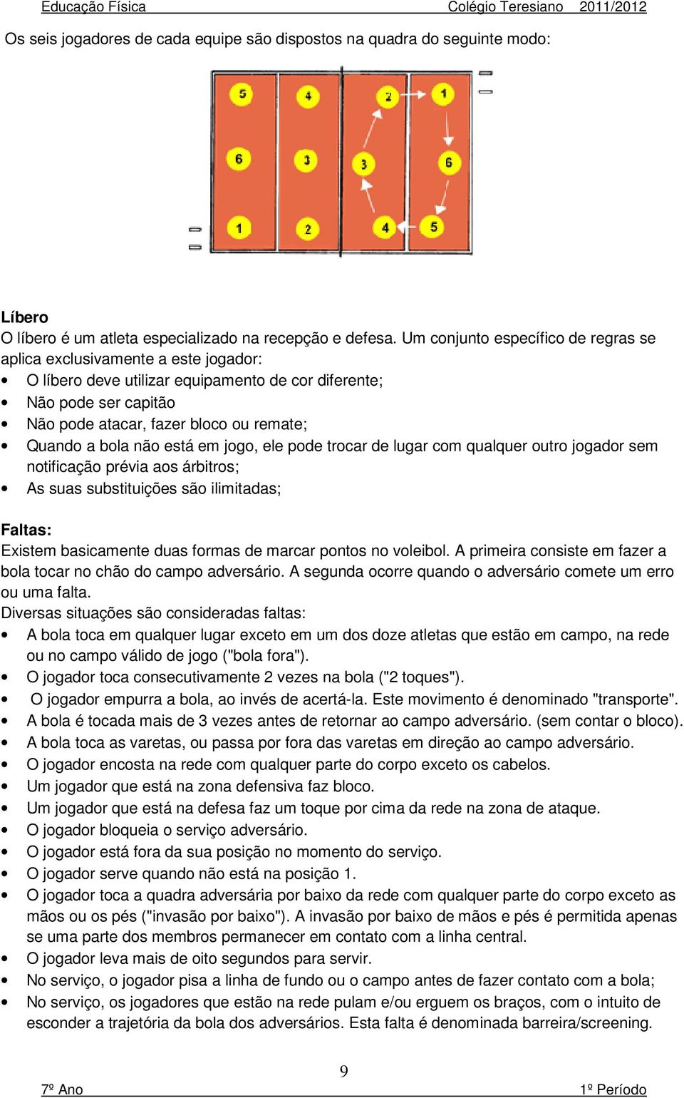 bola não está em jogo, ele pode trocar de lugar com qualquer outro jogador sem notificação prévia aos árbitros; As suas substituições são ilimitadas; Faltas: Existem basicamente duas formas de marcar