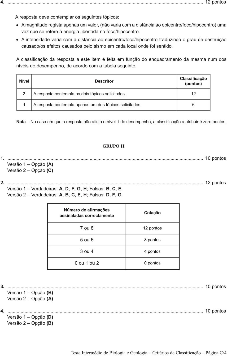 Classificação (pontos) 2 A resposta contempla os dois tópicos solicitados. 12 1 A resposta contempla apenas um dos tópicos solicitados.