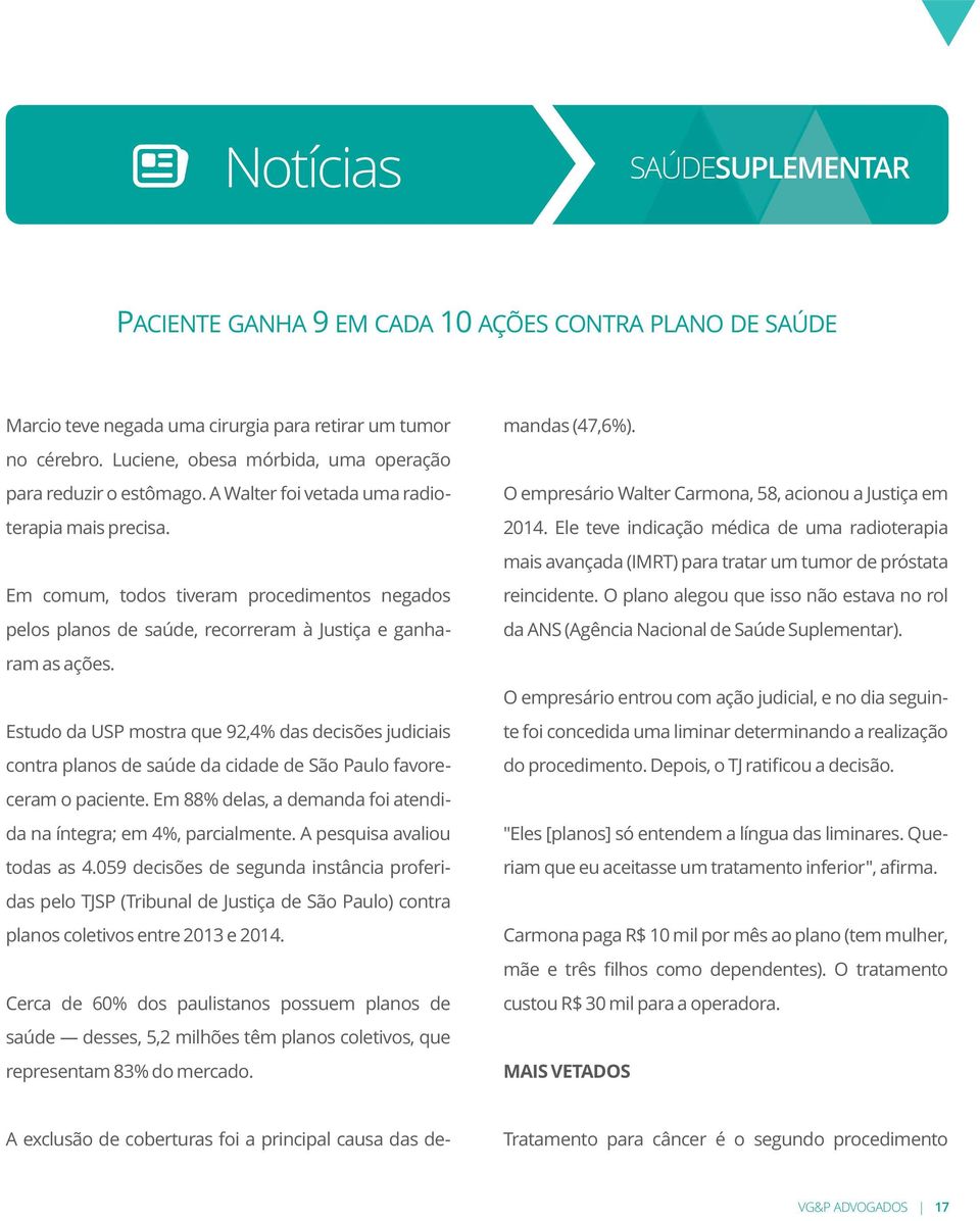 Em comum, todos tiveram procedimentos negados pelos planos de saúde, recorreram à Justiça e ganharam as ações.