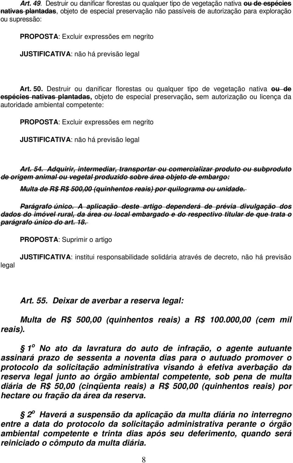 PROPOSTA: Excluir expressões em negrito JUSTIFICATIVA: não há previsão legal Art. 50.