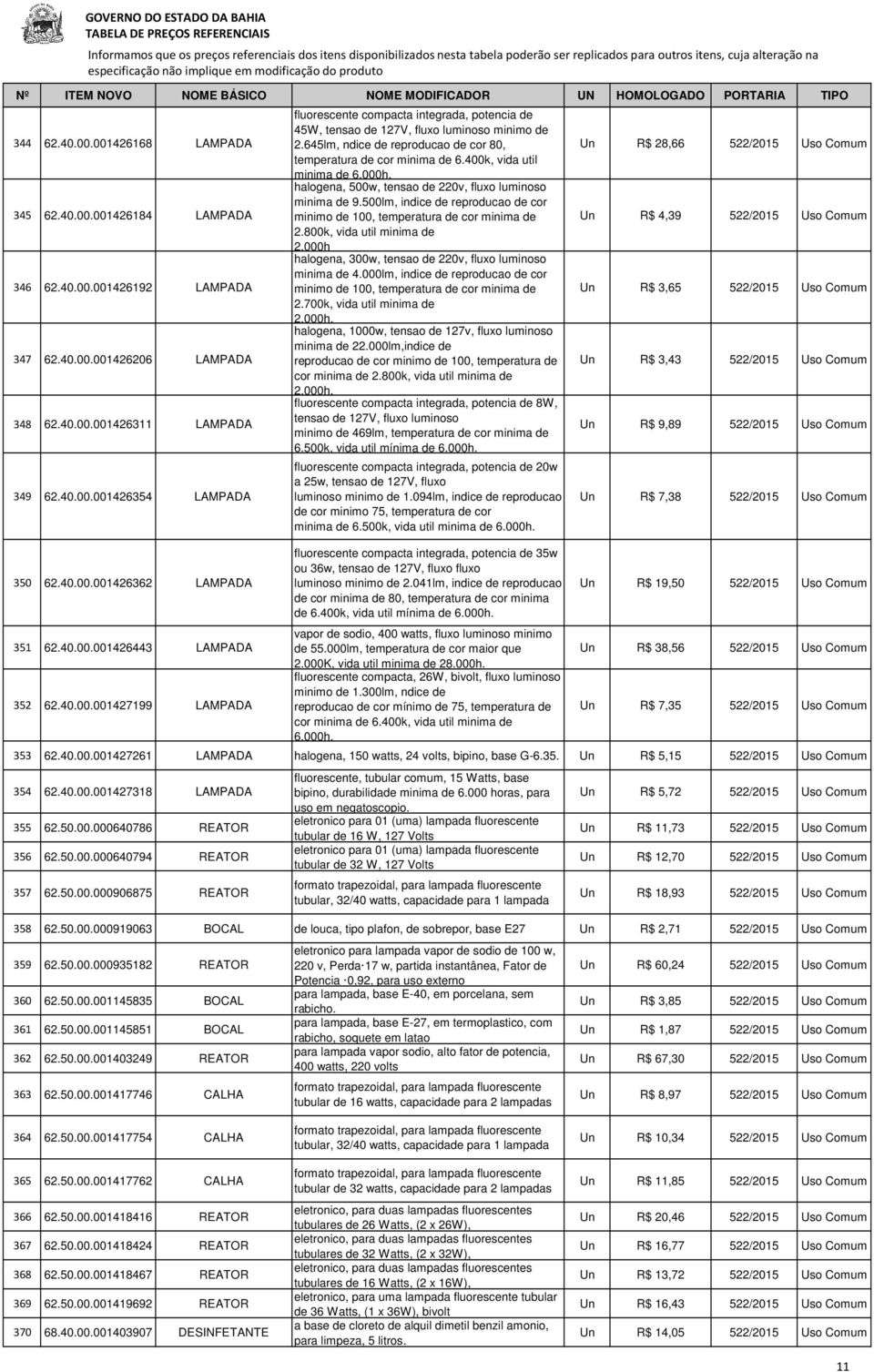 645lm, ndice de reproducao de cor 80, temperatura de cor minima de 6.400k, vida util minima de 6.000h. halogena, 500w, tensao de 220v, fluxo luminoso minima de 9.