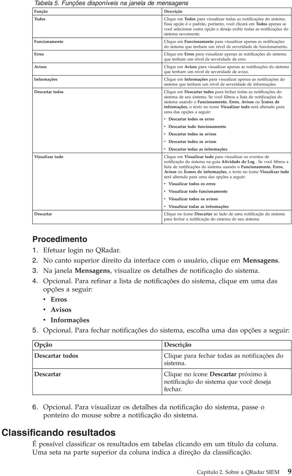 sistema. Essa opção é o padrão, portanto, você clicará em Todos apenas se você selecionar outra opção e deseja exibir todas as notificações do sistema novamente.