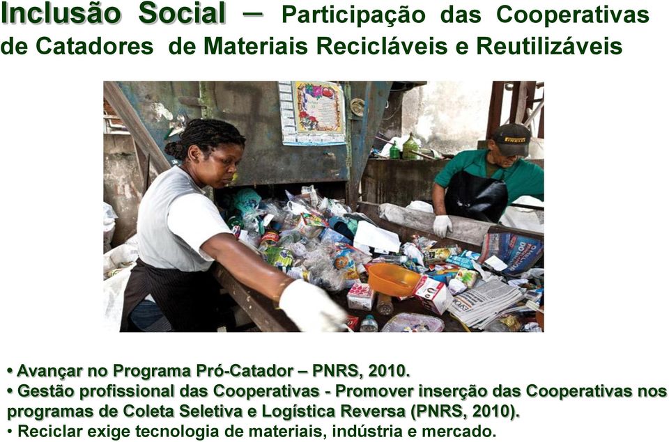 Gestão profissional das Cooperativas - Promover inserção das Cooperativas nos