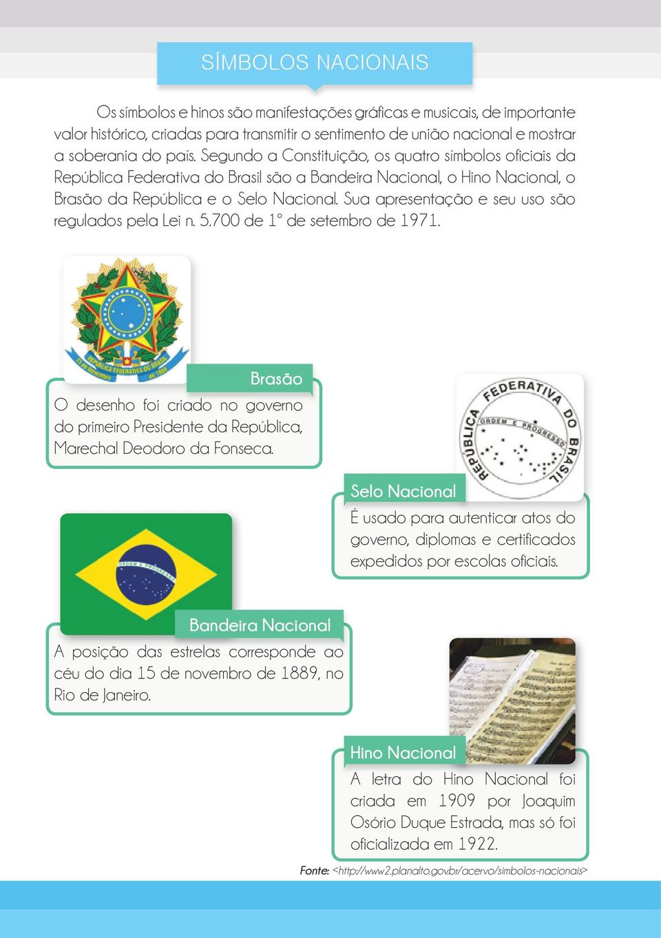 Sua apresentação e seu uso são regulados pela Lei n. 5.700 de 1º de setembro de 1971.