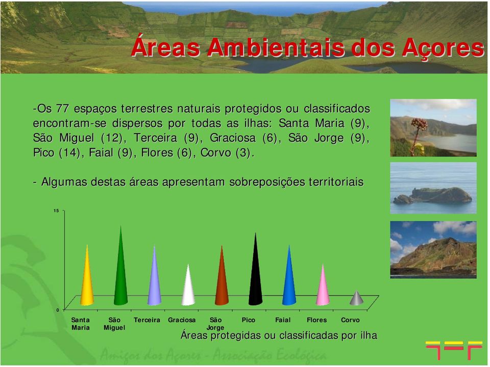 Pico (14), Faial (9), Flores (6), Corvo (3).