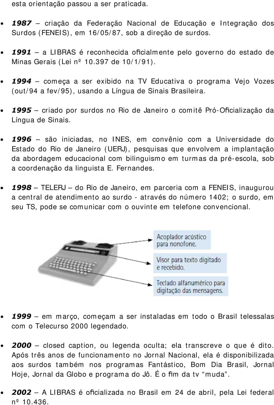 1994 começa a ser exibido na TV Educativa o programa Vejo Vozes (out/94 a fev/95), usando a Língua de Sinais Brasileira.