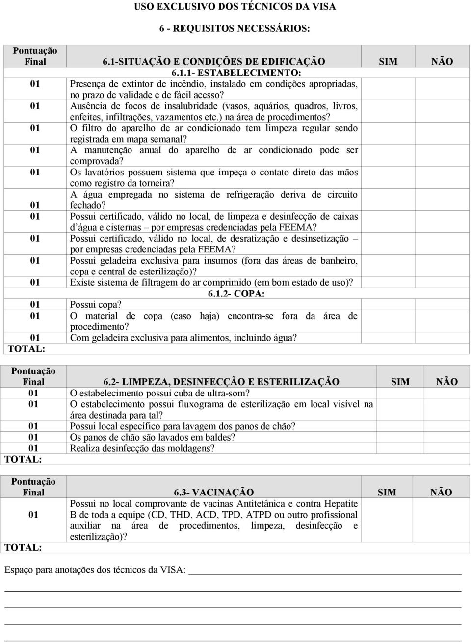 01 Ausência de focos de insalubridade (vasos, aquários, quadros, livros, enfeites, infiltrações, vazamentos etc.) na área de procedimentos?