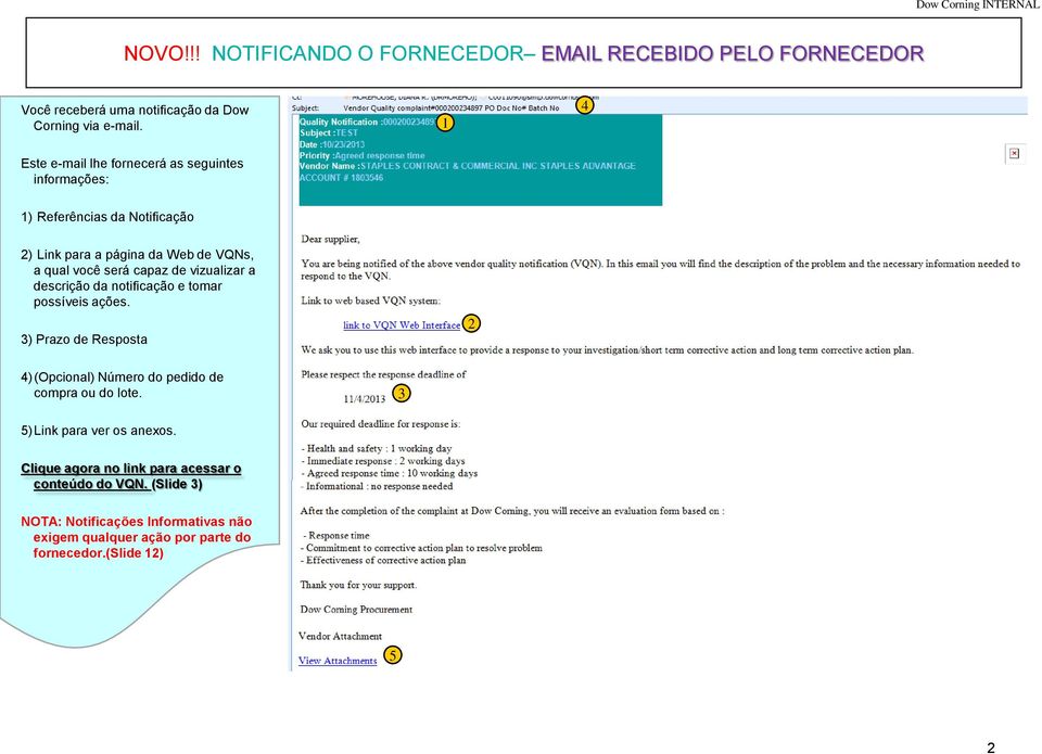 de vizualizar a descrição da notificação e tomar possíveis ações. 3) Prazo de Resposta 4)(Opcional) Número do pedido de compra ou do lote.