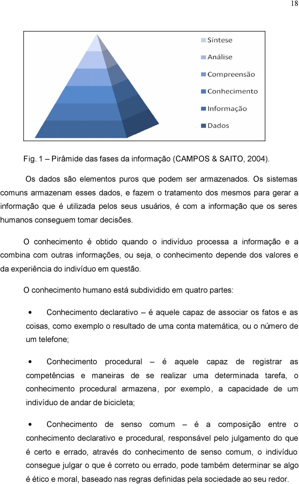 O conhecimento é obtido quando o indivíduo processa a informação e a combina com outras informações, ou seja, o conhecimento depende dos valores e da experiência do indivíduo em questão.