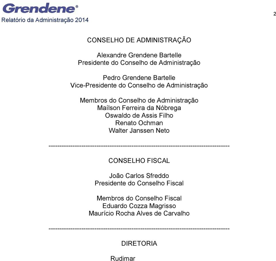 ----------------------------------------------------------------------------------- CONSELHO FISCAL João Carlos Sfreddo Presidente do Conselho Fiscal Membros do Conselho Fiscal Eduardo Cozza Magrisso