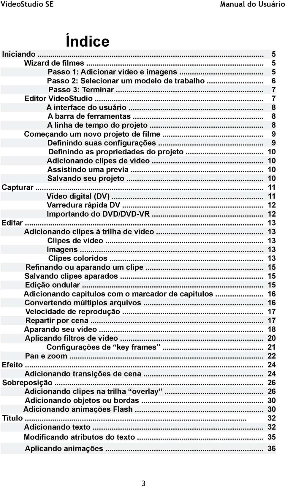 .. 10 Adicionando clipes de vídeo... 10 Assistindo uma previa... 10 Salvando seu projeto... 10 Capturar... 11 Vídeo digital (DV)... 11 Varredura rápida DV... 12 Importando do DVD/DVD-VR... 12 Editar.