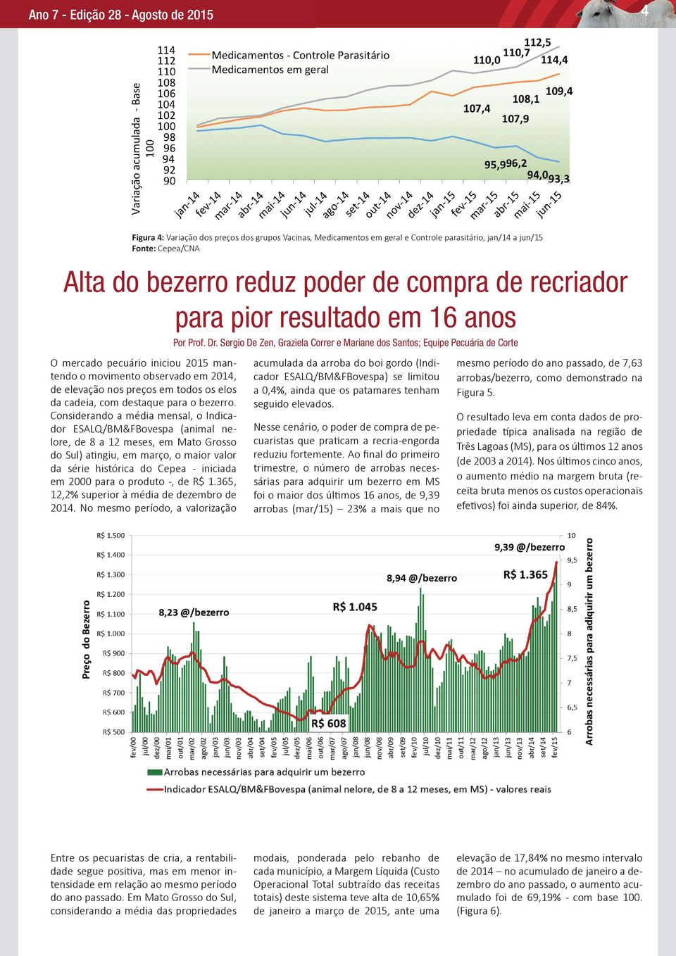 Sergio De Zen, Graziela Correr e Mariane dos Santos; Equipe Pecuária de Corte O mercado pecuário iniciou 2015 mantendo o movimento observado em 2014, de elevação nos preços em todos os elos da