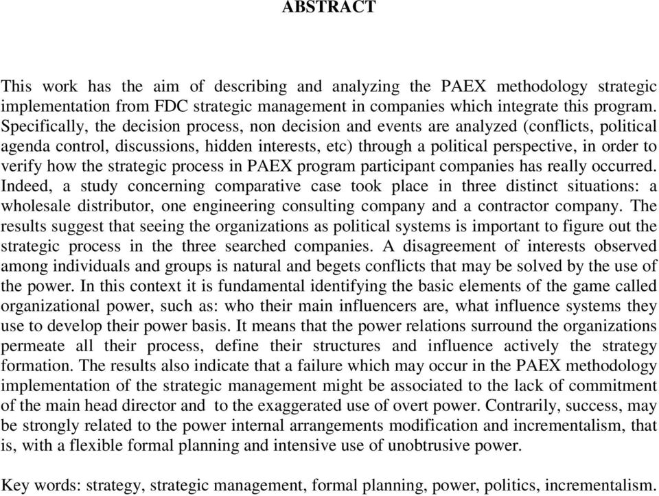 how the strategic process in PAEX program participant companies has really occurred.