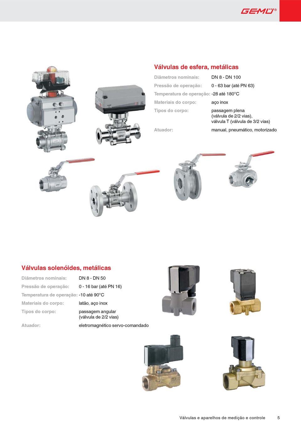 metálicas Diâmetros nominais: DN 8 - DN 50 Pressão de operação: 0-16 bar (até PN 16) Temperatura de operação: -10 até 90 C