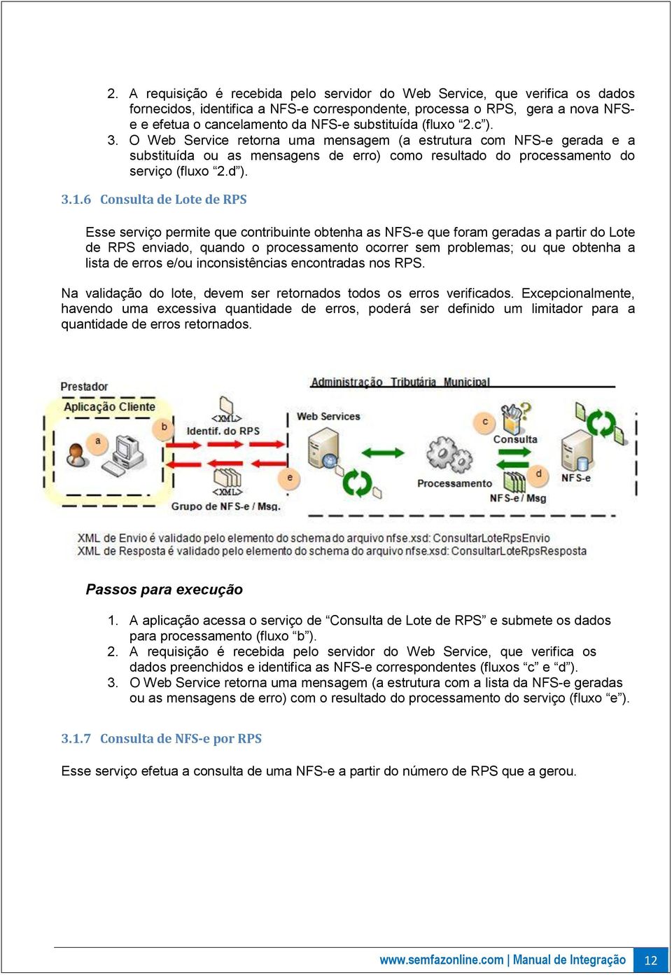 6 Consulta de Lote de RPS Esse serviço permite que contribuinte obtenha as NFS-e que foram geradas a partir do Lote de RPS enviado, quando o processamento ocorrer sem problemas; ou que obtenha a