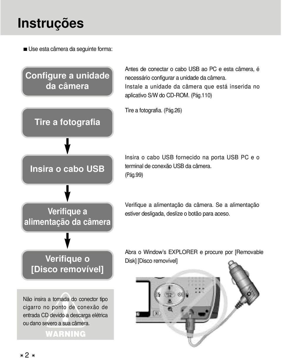 (Pág.99) Verifique a alimentação da câmera Verifique a alimentação da câmera. Se a alimentação estiver desligada, deslize o botão para aceso.