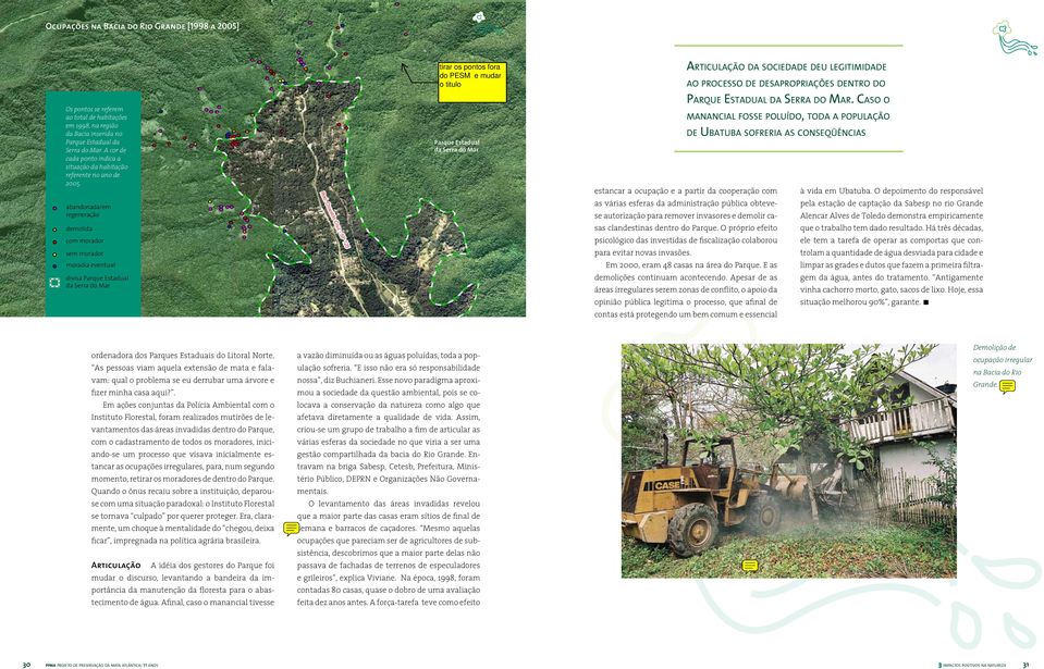 abandonada/em regeneração demolida com morador sem morador moradia eventual divisa Parque Estadual da Serra do Mar Parque Estadual da Serra do Mar Articulação da sociedade deu legitimidade ao