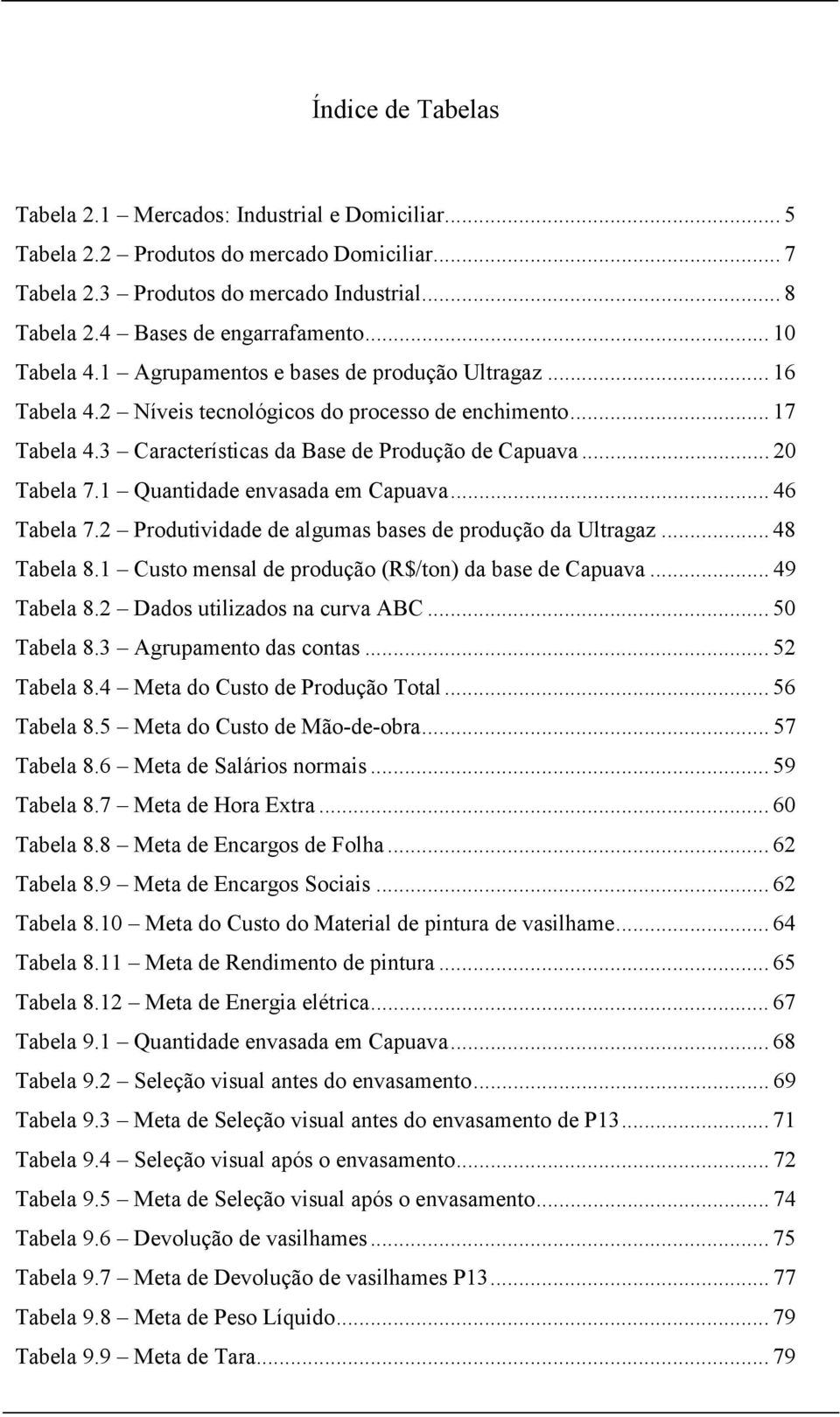 1 Quantidade envasada em Capuava... 46 Tabela 7.2 Produtividade de algumas bases de produção da Ultragaz... 48 Tabela 8.1 Custo mensal de produção (R$/ton) da base de Capuava... 49 Tabela 8.