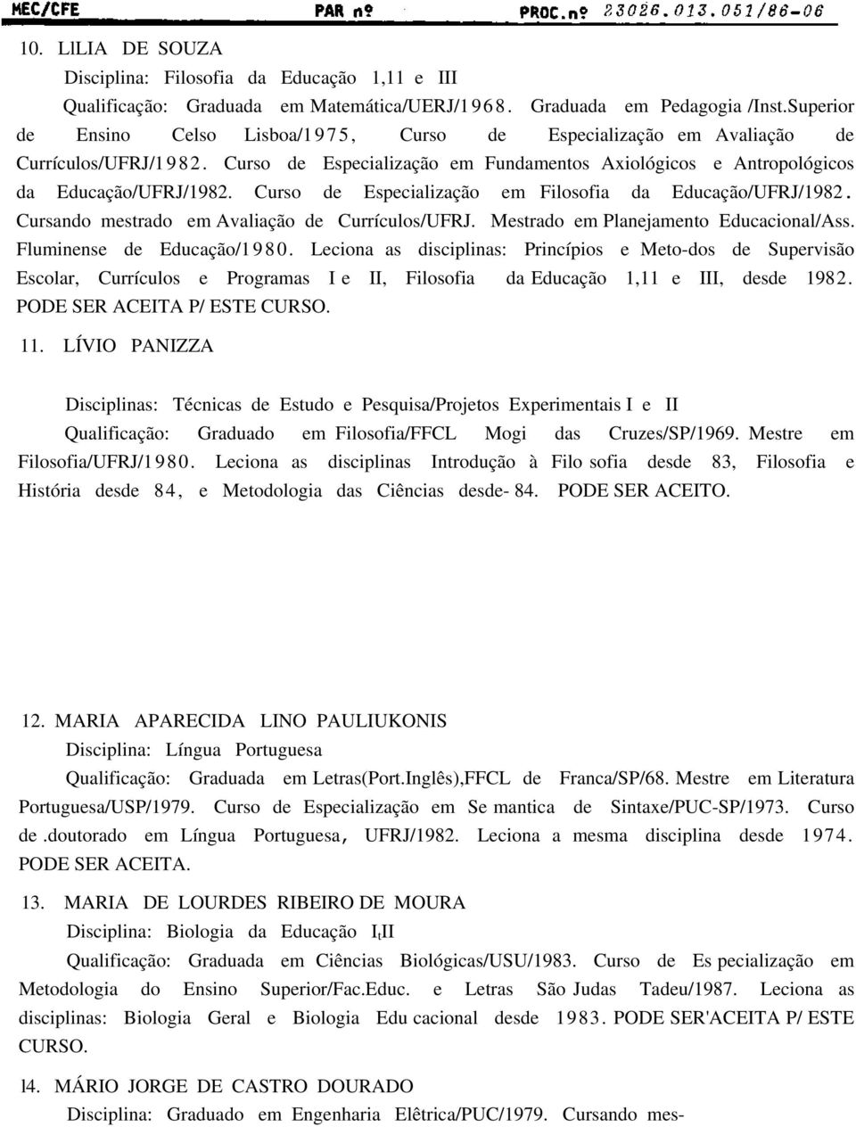 Curso de Especialização em Filosofia da Educação/UFRJ/1982. Cursando mestrado em Avaliação de Currículos/UFRJ. Mestrado em Planejamento Educacional/Ass. Fluminense de Educação/1980.