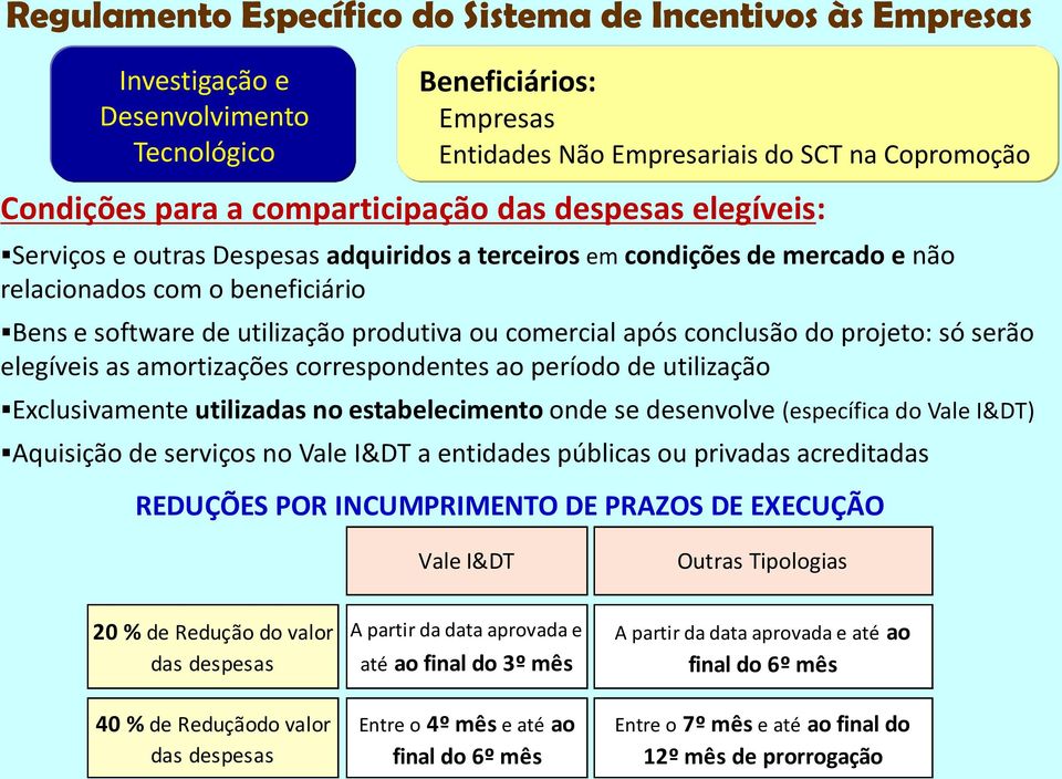 correspondentes ao período de utilização Exclusivamente utilizadas no estabelecimento onde se desenvolve (específica do Vale I&DT) Aquisição de serviços no Vale I&DT a entidades públicas ou privadas