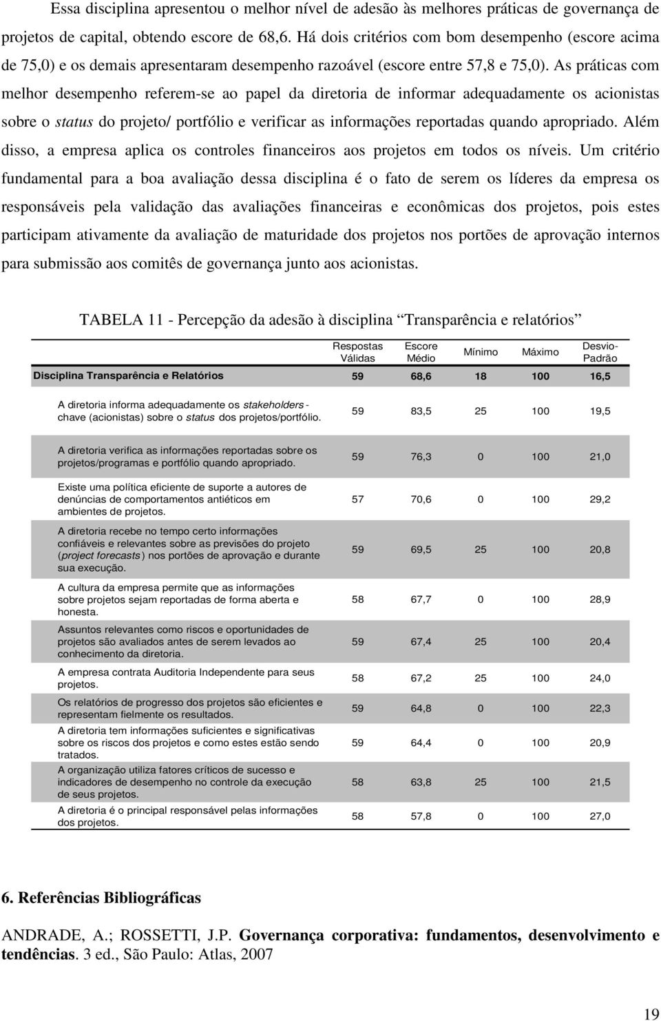 As práticas com melhor desempenho referem-se ao papel da diretoria de informar adequadamente os acionistas sobre o status do projeto/ portfólio e verificar as informações reportadas quando apropriado.