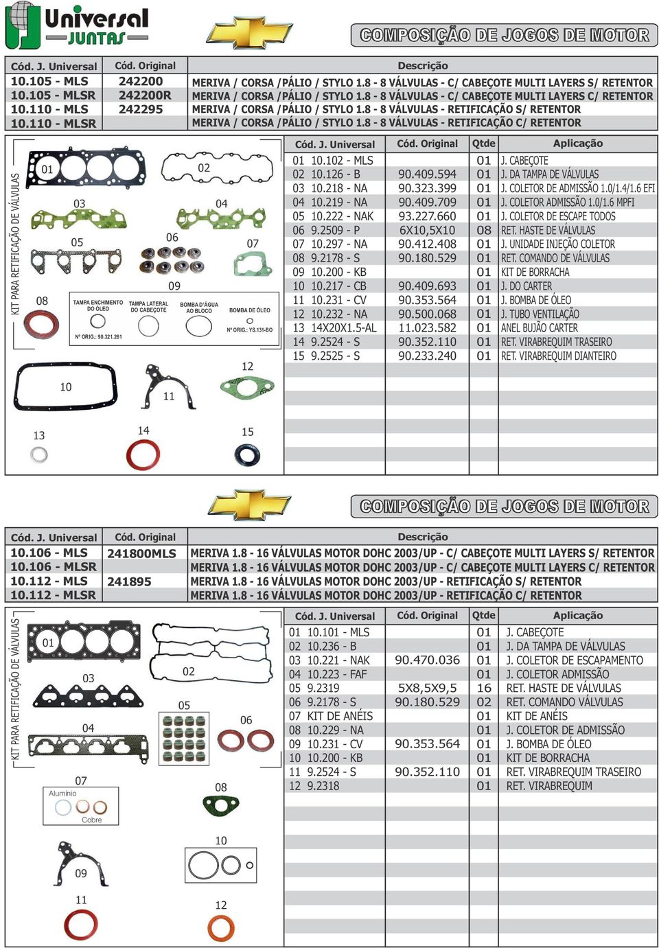 8-8 VÁLVULAS - C/ CABEÇOTE MULTI LAYERS C/ RETENTOR MERIVA / CORSA /PÁLIO / STYLO 1.8-8 VÁLVULAS - RETIFICAÇÃO S/ RETENTOR MERIVA / CORSA /PÁLIO / STYLO 1.8-8 VÁLVULAS - RETIFICAÇÃO C/ RETENTOR Qtde.