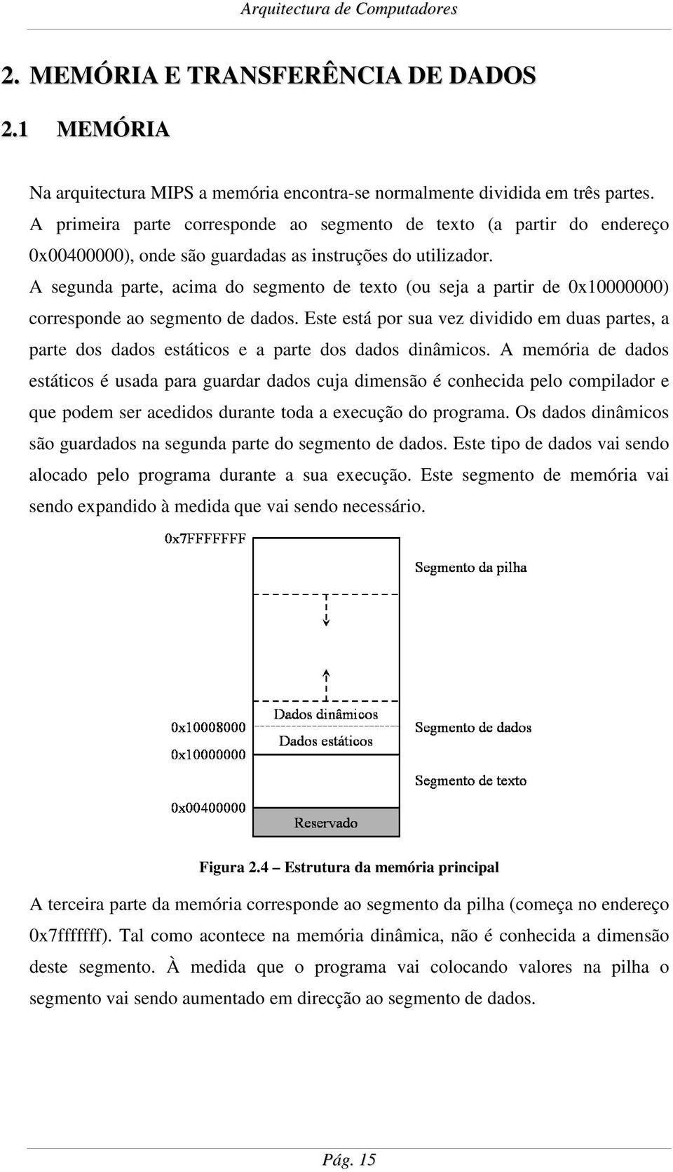 A segunda parte, acima do segmento de texto (ou seja a partir de 0x10000000) corresponde ao segmento de dados.