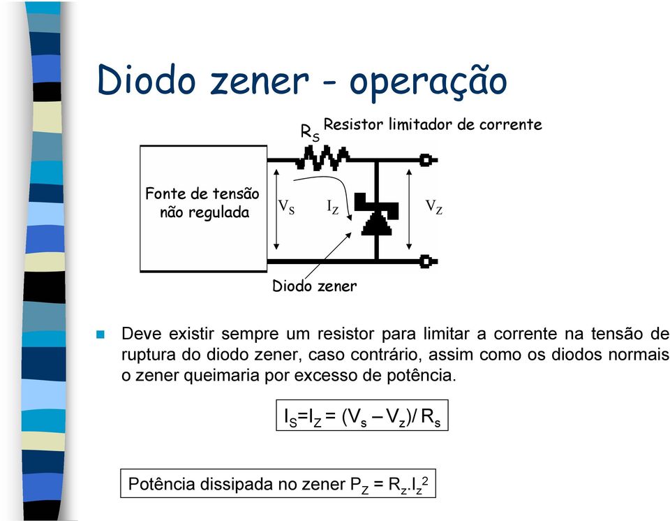 ruptura do diodo zener, caso contrário, assim como os diodos normais o zener queimaria por