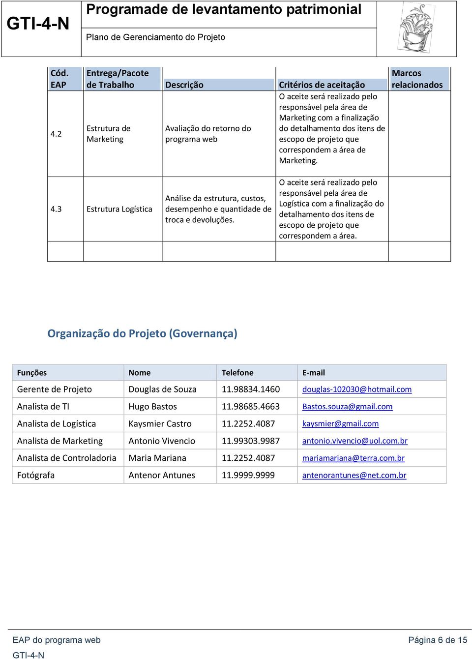 web correspondem a área de Marketing. Marcos relacionados 4.3 Estrutura Logística Análise da estrutura, custos, desempenho e quantidade de troca e devoluções.