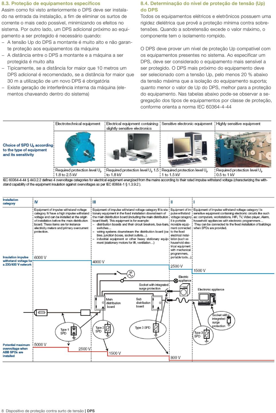 Por outro lado, um DPS adicional próximo ao equipamento a ser protegido é necessário quando: A tensão Up do DPS a montante é muito alto e não garante proteção aos equipamentos da máquina A distância