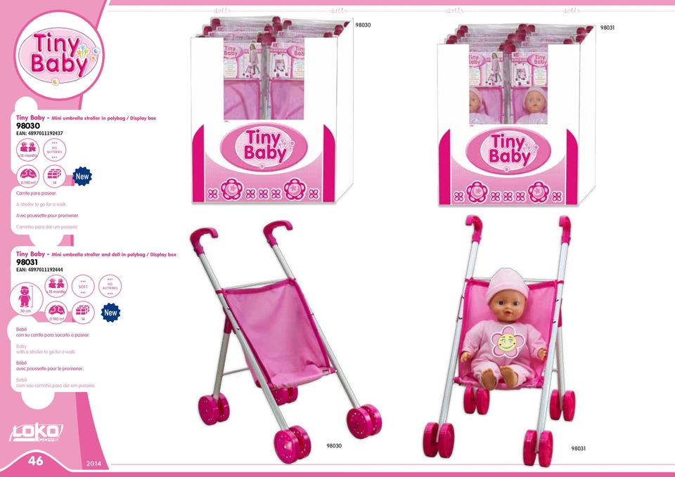 Tiny Baby - Mini umbrella stroller and doll in polybag / Display box 98031 EAN: 4897011192444 +18 months 30 cm 0.