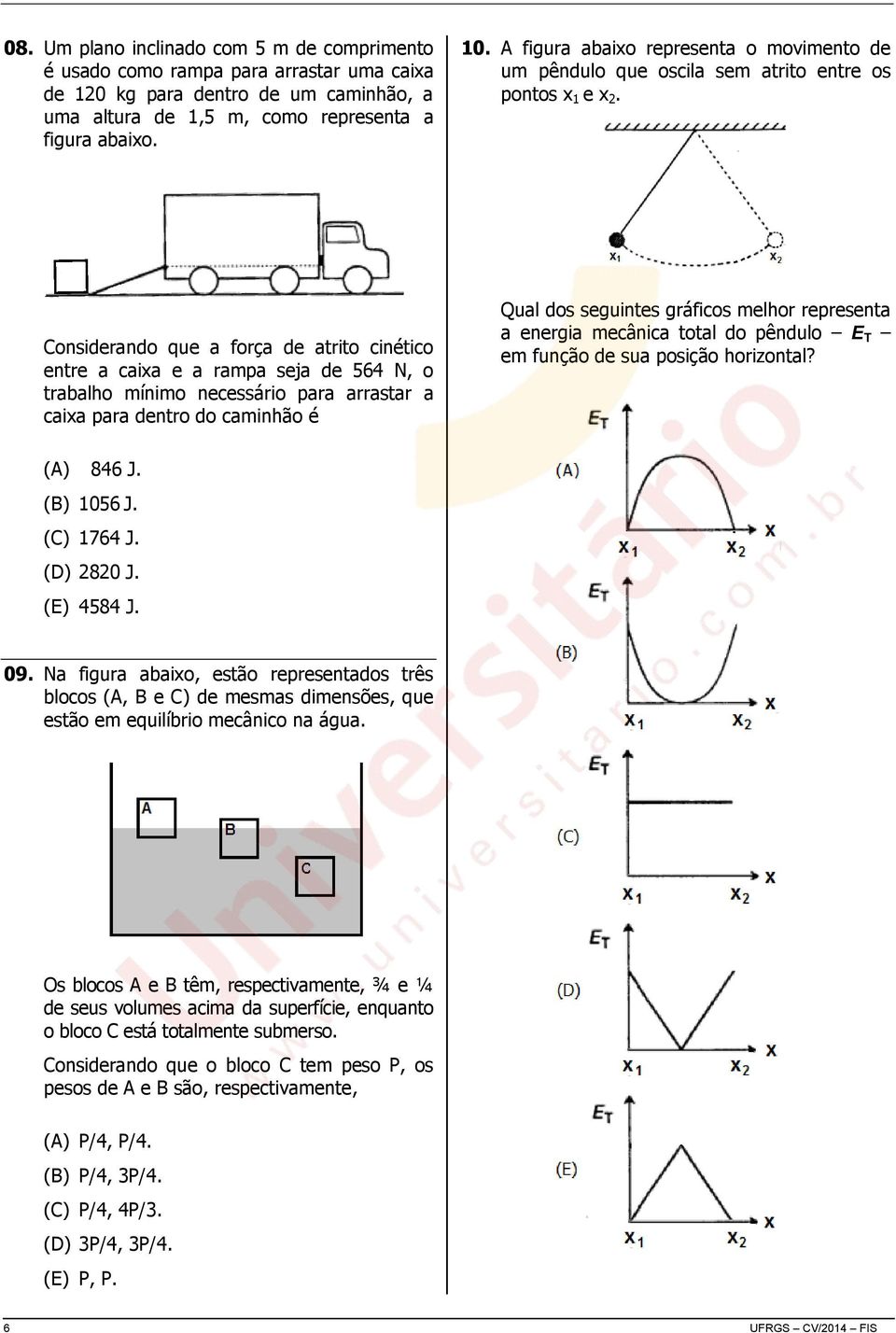 Considerando que a força de atrito cinético entre a caixa e a rampa seja de 564 N, o trabalho mínimo necessário para arrastar a caixa para dentro do caminhão é Qual dos seguintes gráficos melhor