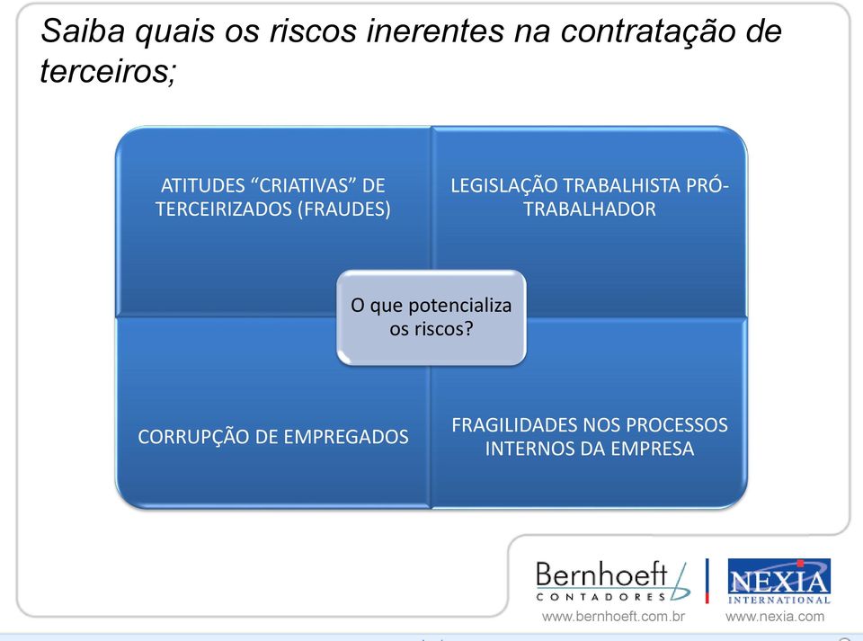 TRABALHISTA PRÓ- TRABALHADOR O que potencializa os riscos?