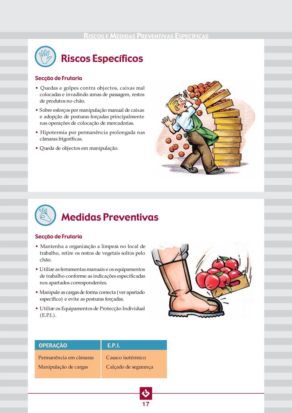 Queda de objectos em manipulação. Secção de Frutaria Mantenha a organização a limpeza no local de trabalho, retire os restos de vegetais soltos pelo chão.