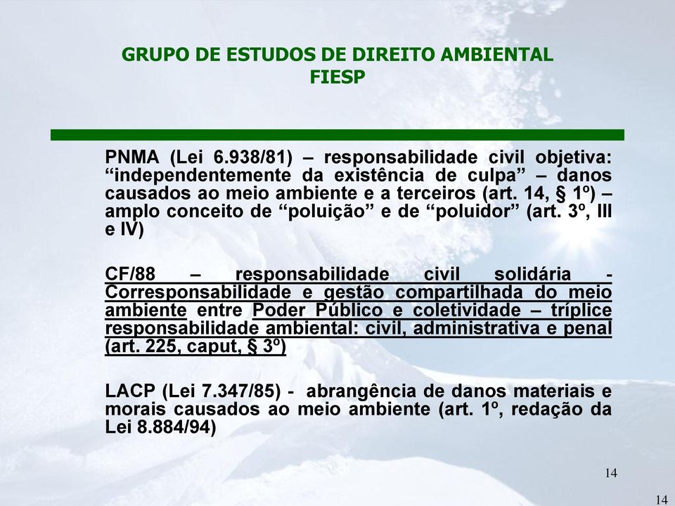 14, 1º) amplo conceito de poluição e de poluidor (art.