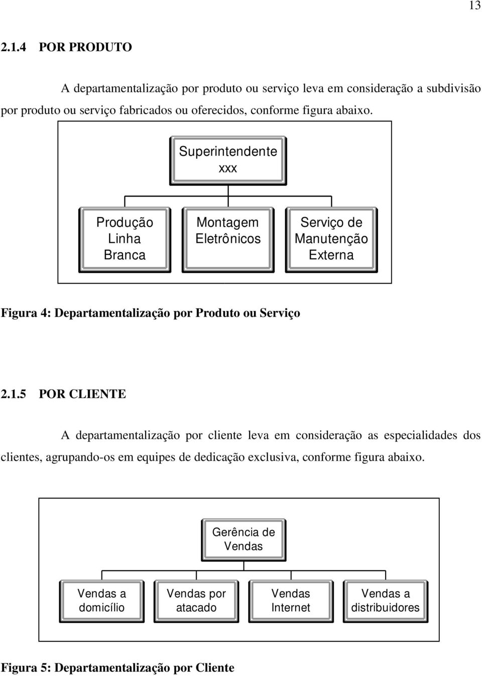 Superintendente xxx Produção Linha Branca Montagem Eletrônicos Serviço de Manutenção Externa Figura 4: Departamentalização por Produto ou Serviço 2.1.