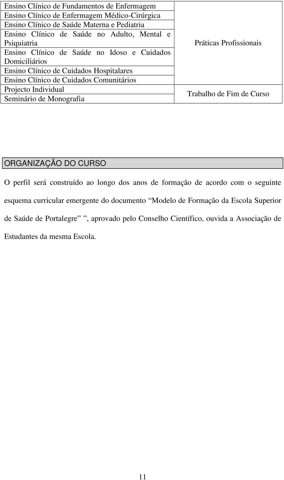 Seminário de Monografia Práticas Profissionais Trabalho de Fim de Curso ORGANIZAÇÃO DO CURSO O perfil será construído ao longo dos anos de formação de acordo com o seguinte