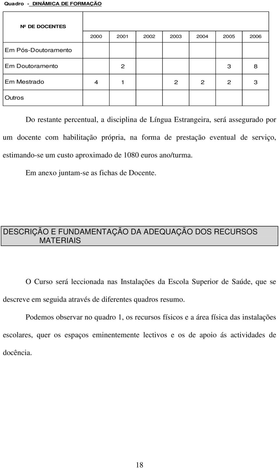 Em anexo juntam-se as fichas de Docente.